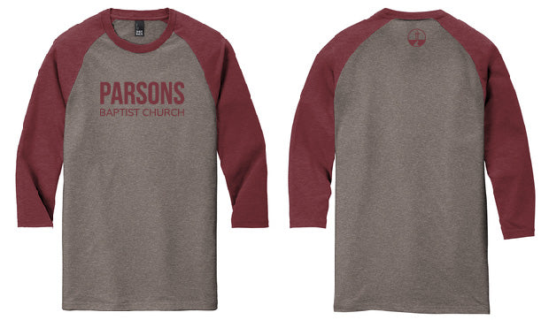 DM136 Maroon Frost & Grey Frost 3/4-Sleeve Raglan T-shirt